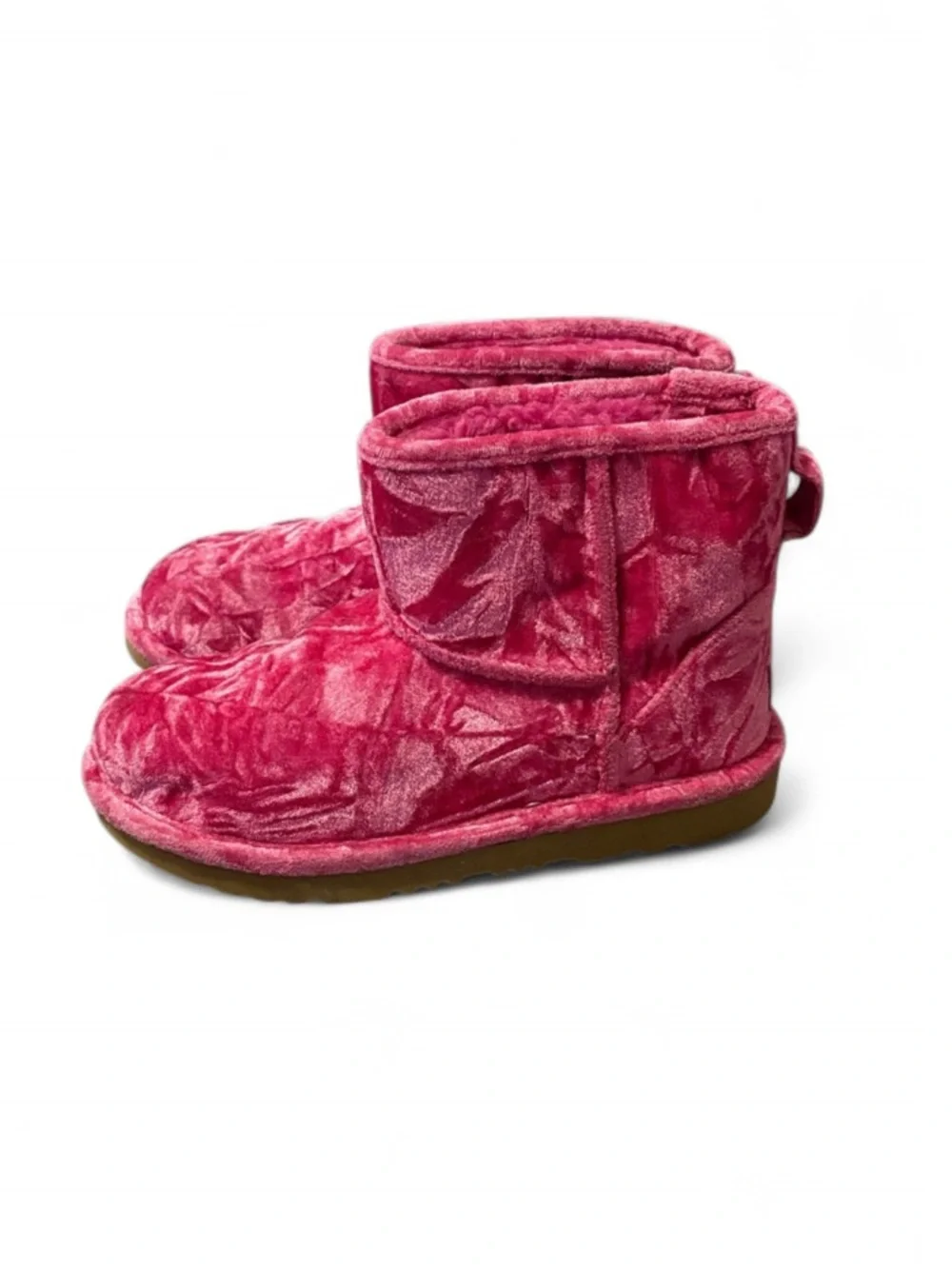 UGG Kids Classic Mini II Crushed Velvet Ankle Boots in Raspberry Sorbet
